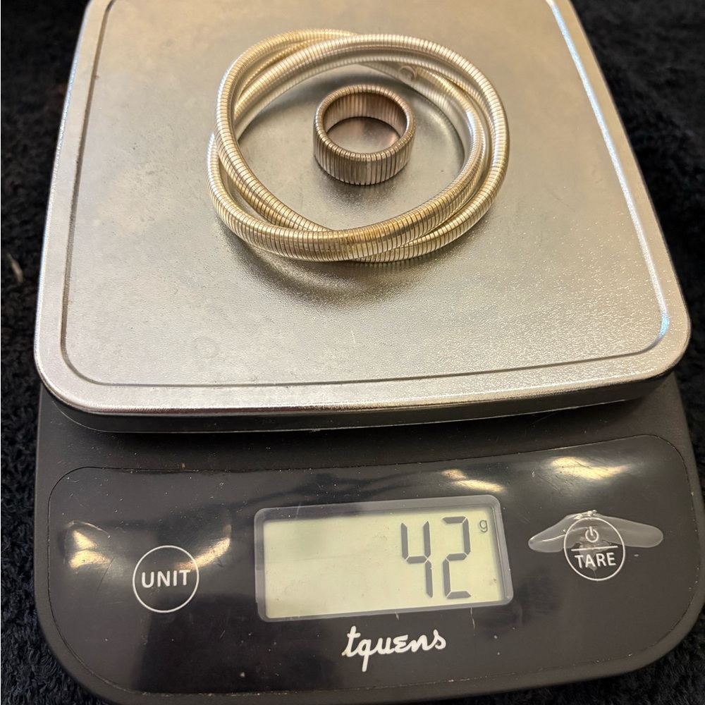 Designer Sterling Silver Double Wrap Coil Stretchable Bracelet Matching Ring 925 - Picture 8 of 8